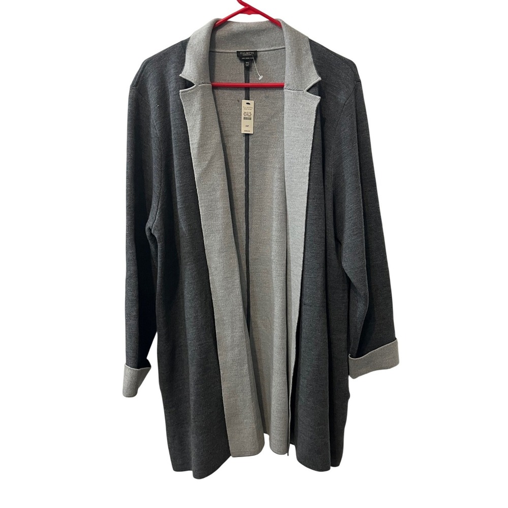NWT Talbots Cardigan Womens 3XP Gray Merino Wool Open Front Long Sleeve Coatigan
